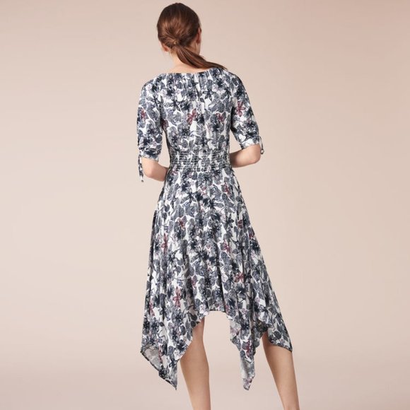 Maje Rimba Floral & Monkey Printed Hankerchief Midi Dress - Picture 4 of 16